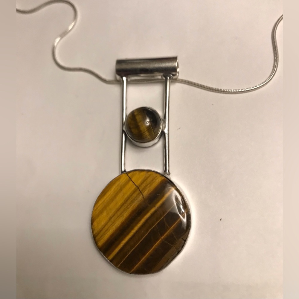 Tiger Eye Stamped 925 Sterling Silver Necklace